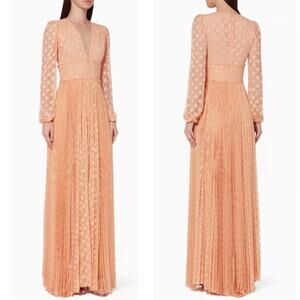 Maria Lucia Hohan Sariah Polkadot Tulle Long Sleeve V Neckline Maxi Dress Sz 6